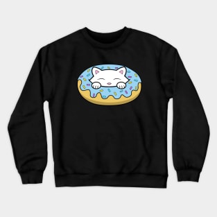 Cute white kitten eating a big blue doughnut with sprinkles on top of it Crewneck Sweatshirt